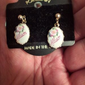 Porcelain Floral Earrings with Gold Accents